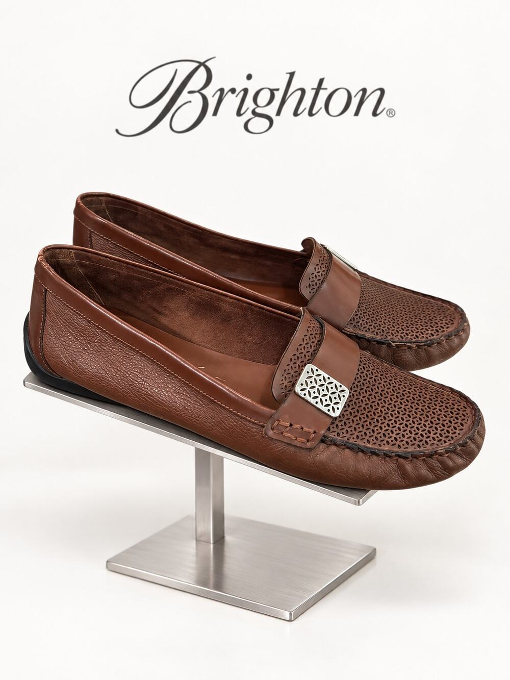 Brighton Noland Cognac Leather Perforated Driving Loafers Women’s 6.5